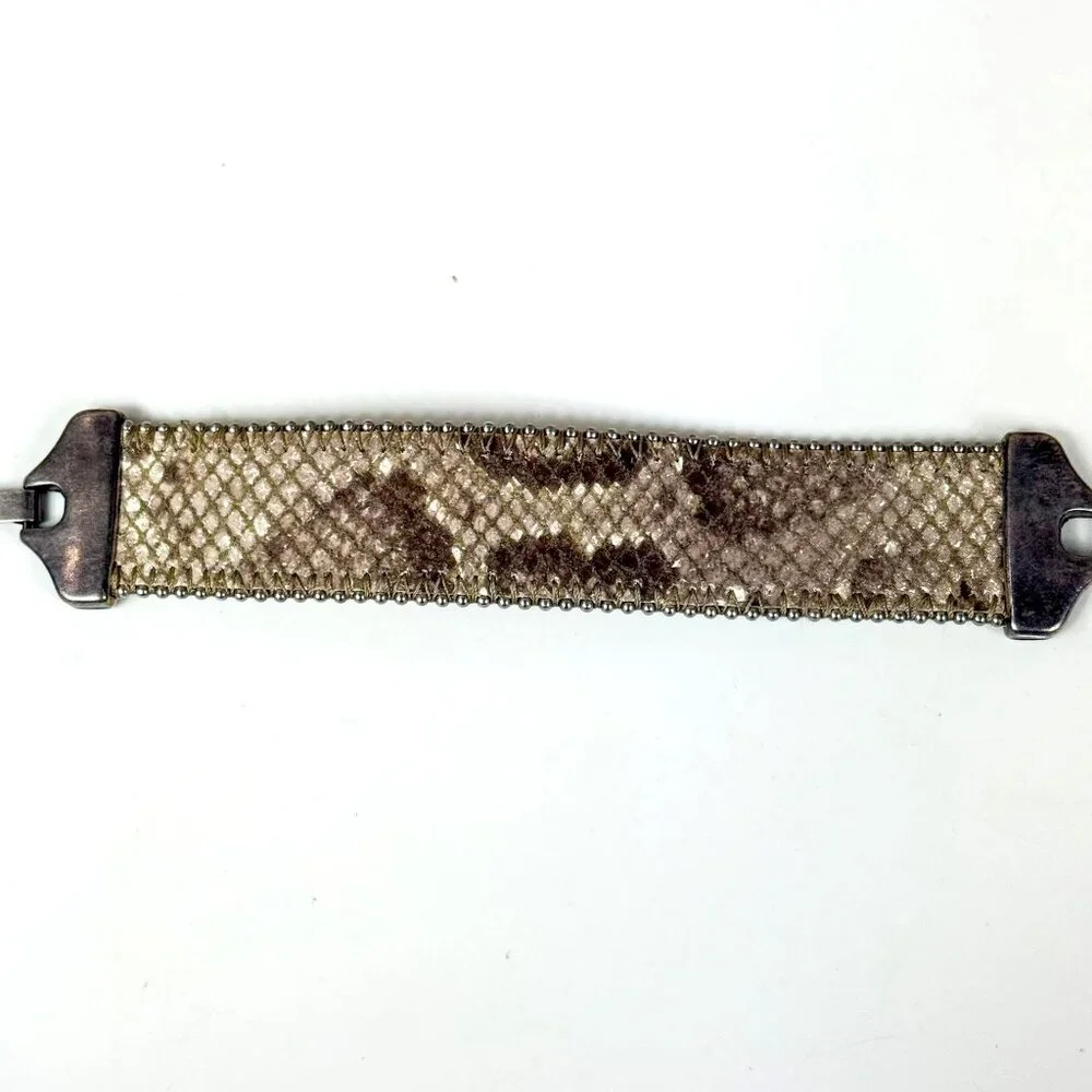 Streets Ahead Genuine Leather Snake Print Bracelet Sterling Silver Clasp